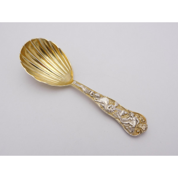 Bacchanalian silver gilt caddy spoon London 1881 Lias and Wakely