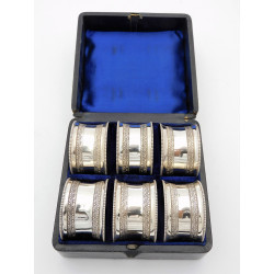 Boxed set 6 silver napkin rings 1873 Henry Plante Company