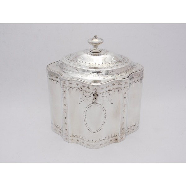 Bright cut Georgian silver tea caddy London 1786 Samuel White