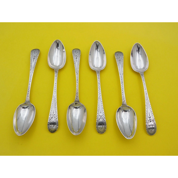 Bright cut engraved Georgian silver teaspoons London 1794 by bateman