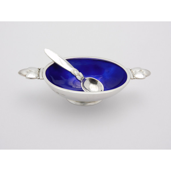 Cactus Pattern sterling silver salt pot and spoon by Georg Jensen