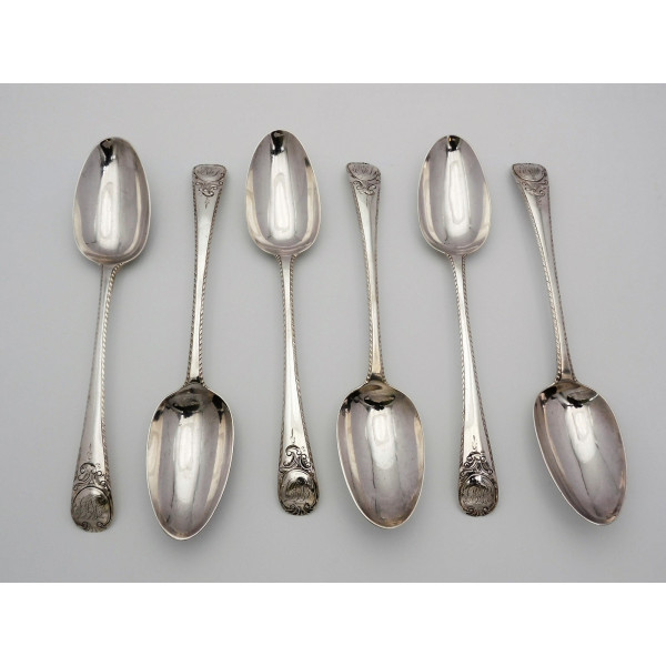 Carrington Cartouche silver table spoons Hester Bateman 1777