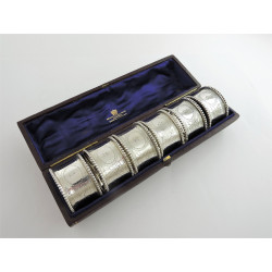 Cased set 6 silver napkin rings London 1880