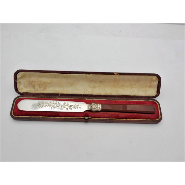 Cased silver and agate letter opener by George Unite