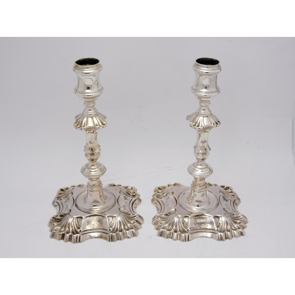 Cast Georgian silver candlesticks London 1763