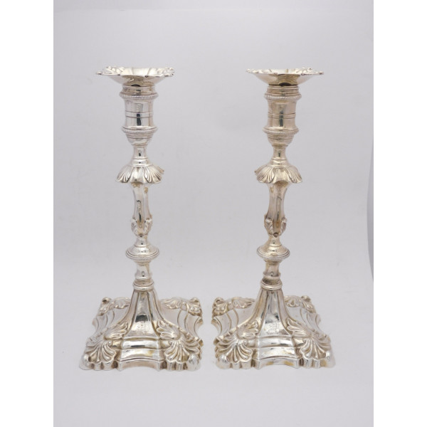 Cast pair silver candlesticks London 1766 Wliiam Cafe