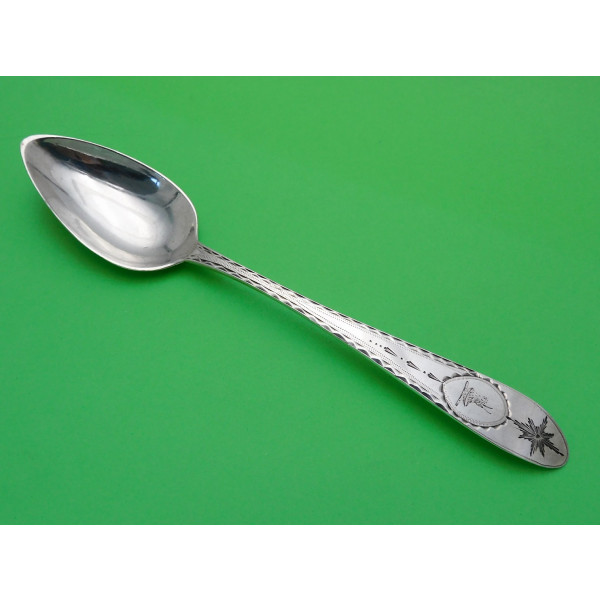 Cork silver dessert spoon by Samuel Reily