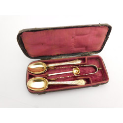 Dog Nose silver gilt tea equippage set teaspoon mote spoon tongs