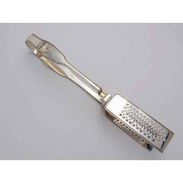 Fiddle thread shell silver asparagus tongs London 1838 William knight