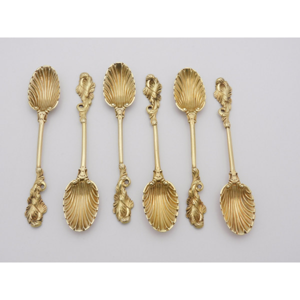 George II silver gilt Naturalistic teaspoons by Francis Harache