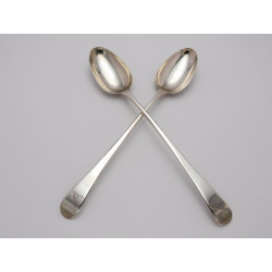 Georgian pair silver basting spoons London 1776 Thomas Chawner