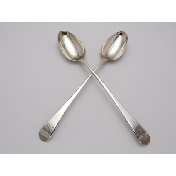 Georgian pair silver basting spoons London 1776 Thomas Chawner
