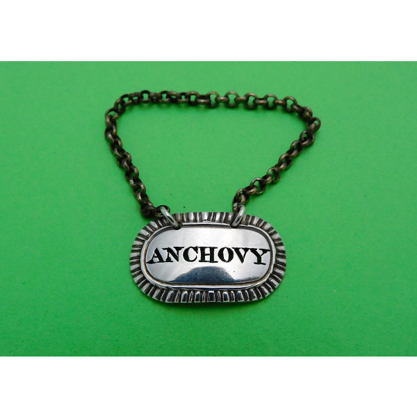 Georgian silver Anchovy sauce label