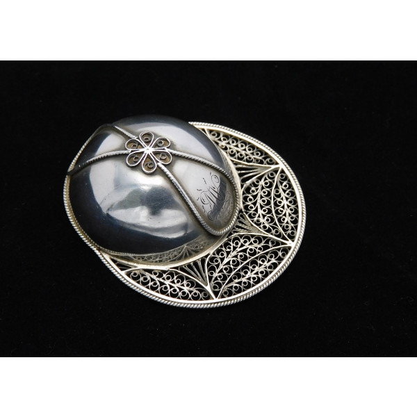 Georgian silver jockey cap caddy spoon filigree