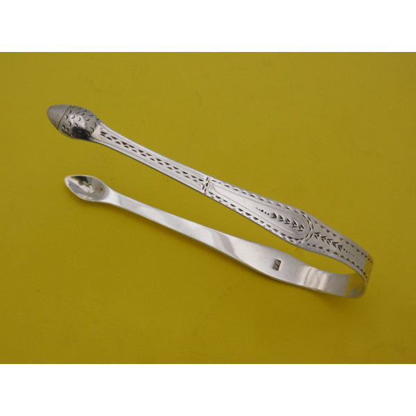 Hester Bateman bright cut silver sugar tongs 1787
