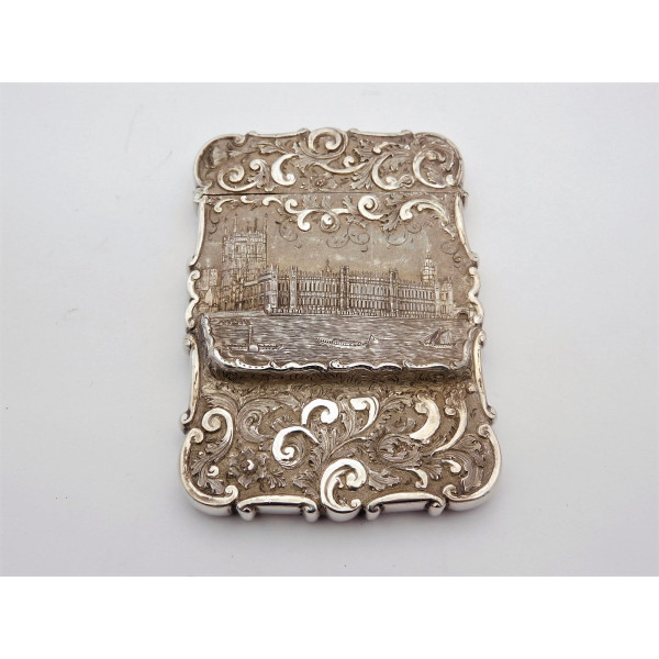 Houses of Parliament silver card case by Nathaniel Mills 1844