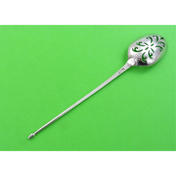 Lady silversmith Georgian silver mote spoon by Ann Hill