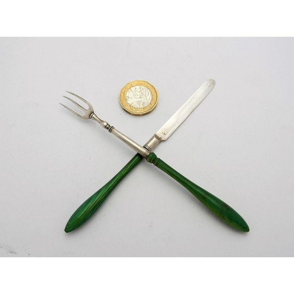 Miniaure silver knife and fork by Samuel Pemberton