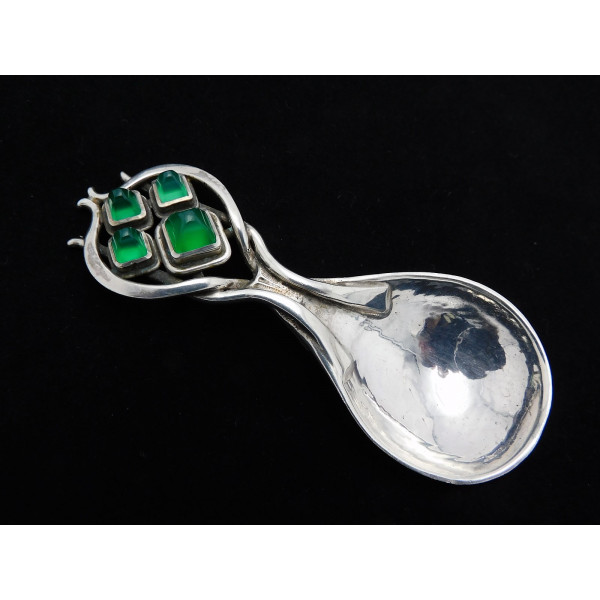 Omar Ramsden silver and cabochon set caddy spoon London 1927