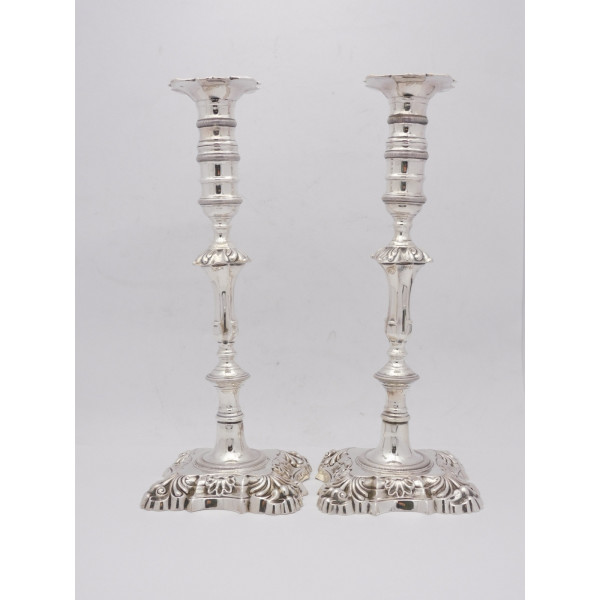 Pair 12 silver candlesticks London 1898 cast