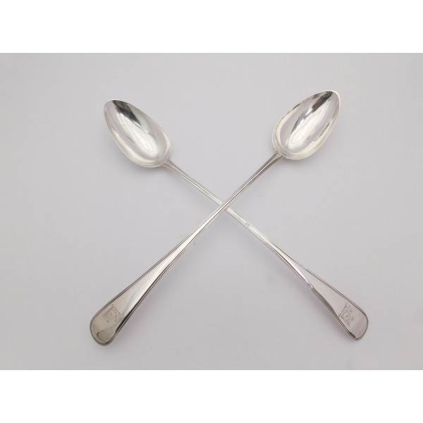 Pair Chester Georgian silver basting spoons by Thomas Hill