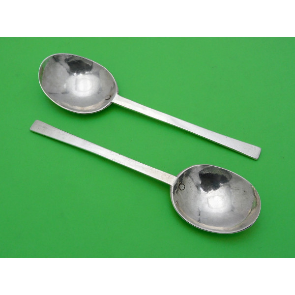 Pair Commonwealth silver puritan spoons London 1659 by Steven Venables