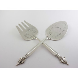 Pair Georg Jensen silver fish servers Acorn Pattern