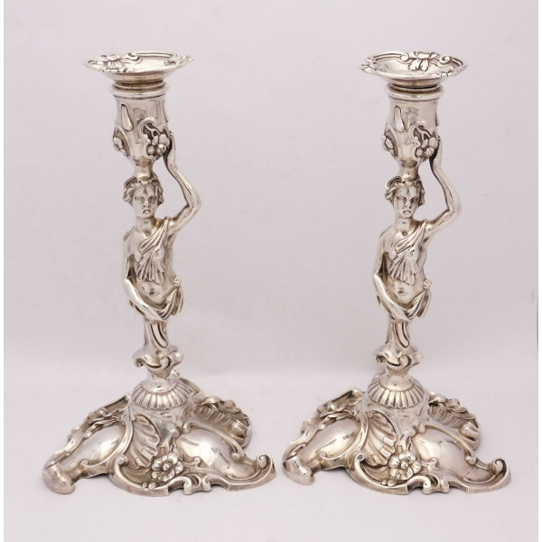 Pair Georgian silver caryatid candlesticks London 1751 Henry Hayens