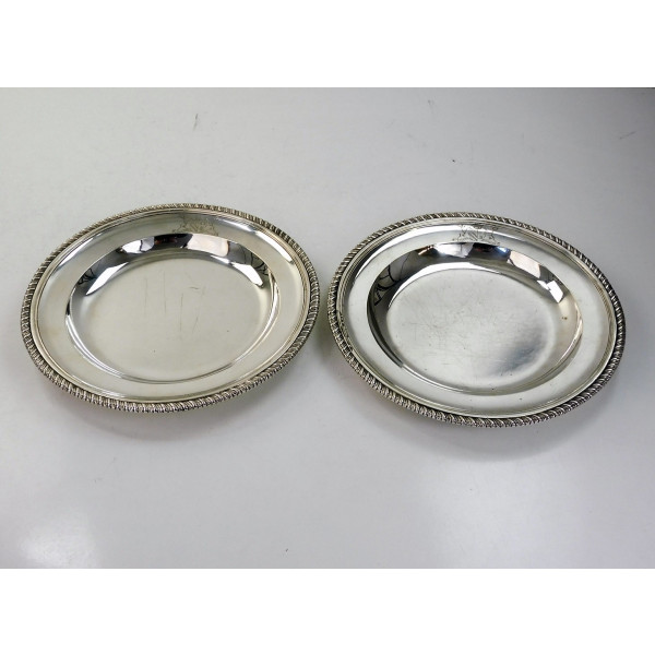 Pair Georgian silver dinner plates London 1765 bo Sebastian and Joseph Crespell
