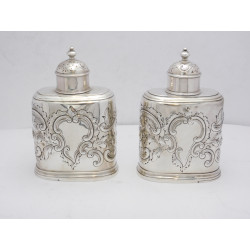Pair Georgian silver tea caddies London 1744 by Samuel Taylor