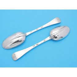 Pair Hanoverian Rattail silver table spoons London 1716 Isaac Davenport