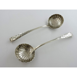 Pair Irish silver sauce ladles hook end by John Craig Dublin 1775