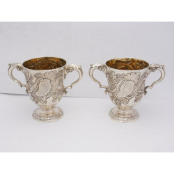 Pair Irish silver wine cups Dublin 1750 by William Townsend