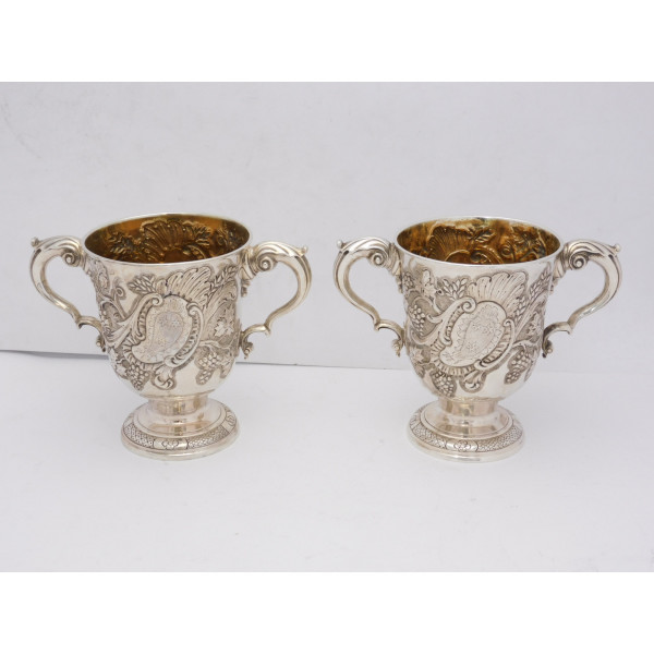 Pair Irish silver wine cups Dublin 1750 by William Townsend