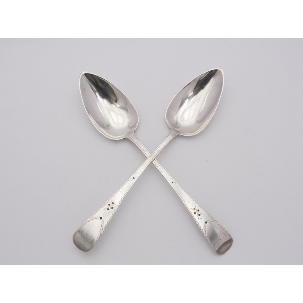 Pair Jersey silver table spoons Jacques Quesnel