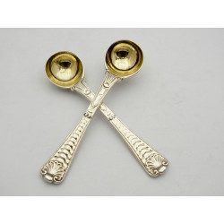 Pair Quilted pattern silver salt spoons by GA