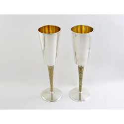 Pair Stuart Devlin silver champagne flutes goblets London 1971