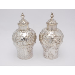 Pair chinoiserie silver tea cannisters 1753