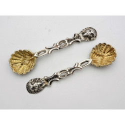 Pair lions head silver salt spoons by Thomas Headland