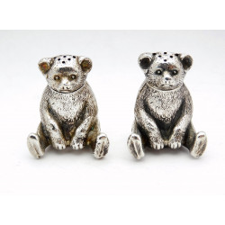 Pair novelty teady bear silver pepper pots 1909 Gourdel Vale Co