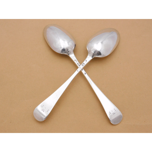 Pair shell back silver table spoons London 1740 Edward Bennett