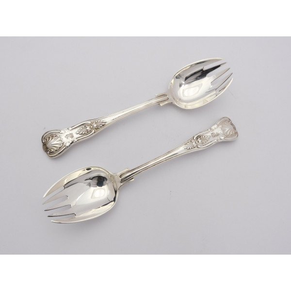 Pair silver Kings pattern runcible spoon 1880 by GA