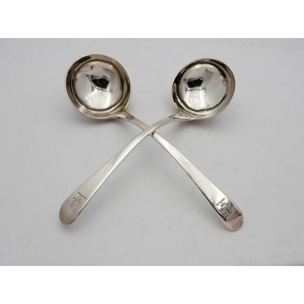 Pair silver duty dodger sauce ladles by Paul Callard