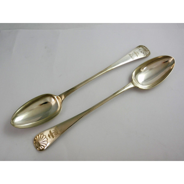 Pair silver old English Shell basting spoons London 1899 Huttons