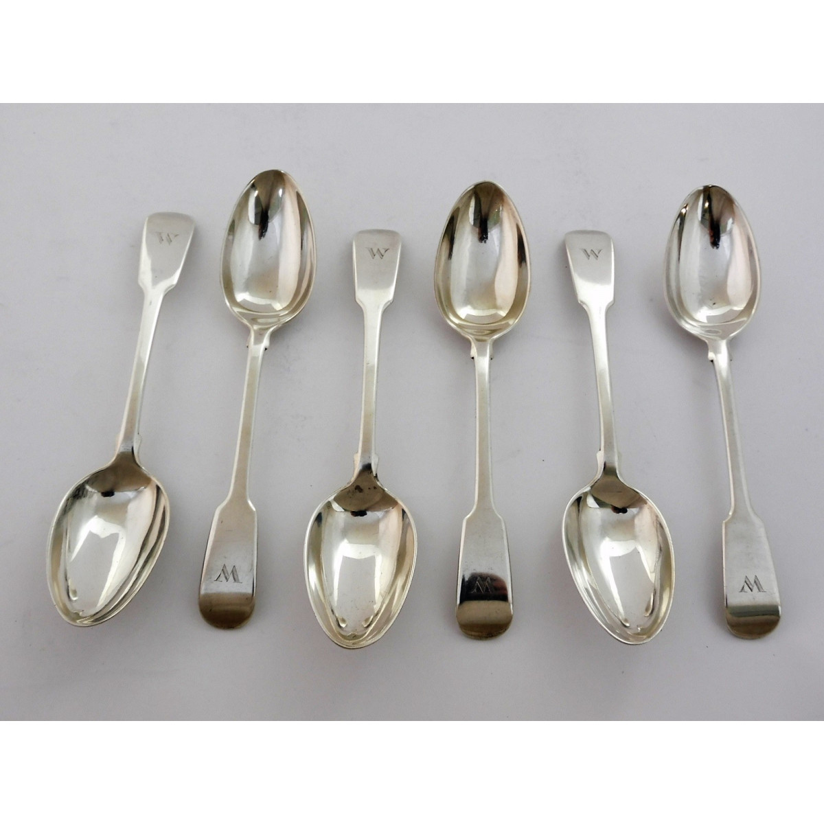 6 Paul Storr Fiddle Pattern Dessert Spoons » Antique Silver Spoons