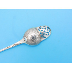 Picture back Georgian silver mote spoon Elizabeth Oldfield