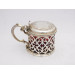 Pierced silver mustard pot with cranberry liner London 1854 Barnards