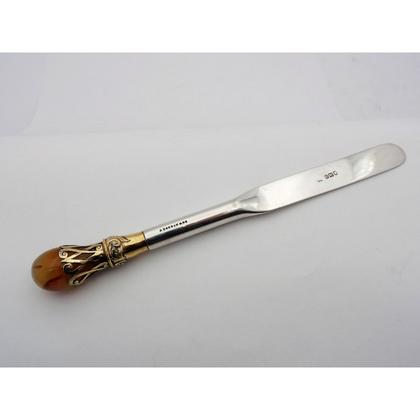 Sampson Mordan silver and agate paper knife 1901