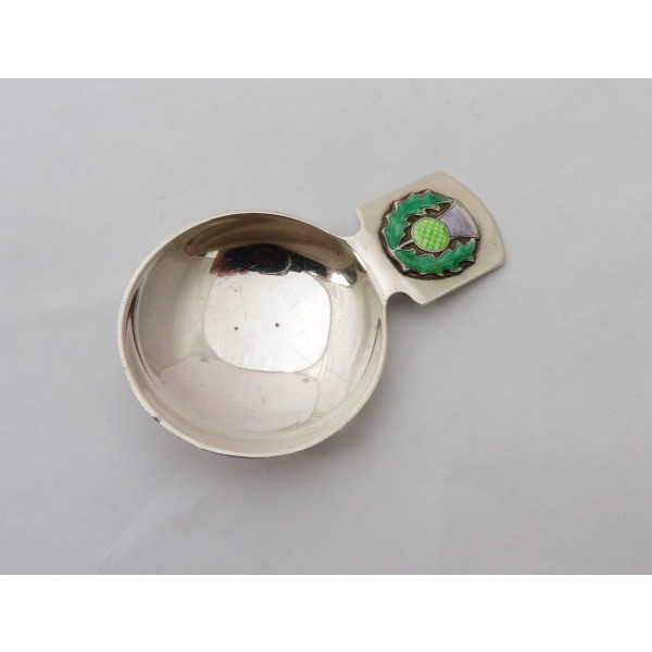Scottish theme silver enamel caddy spoon