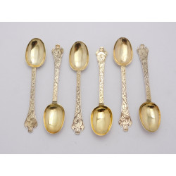 Set 6 Silver gilt flameback trefid teaspoons 1680